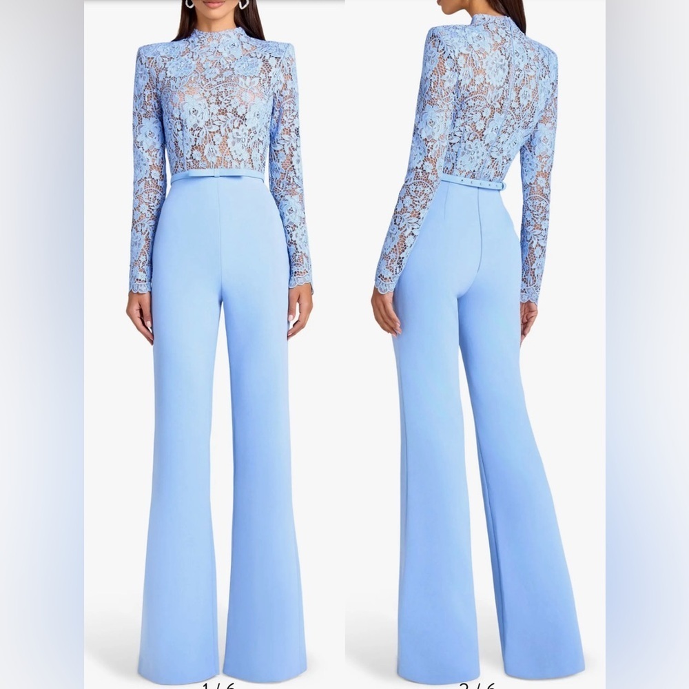 NWT NADINE MERABI Maddie Lace Long Sleeve Wide Leg Jumpsuit sz 14